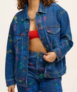 Lucy and Yak Women’s Jacket Gallaway Yaket Denim Art Attack Grey 24” ptp - Picture 1 of 4