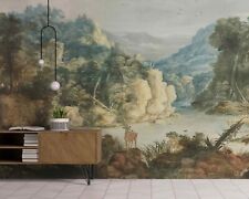 Rustic retro landscape with wild creatures antique photo wallpaper wallpaper