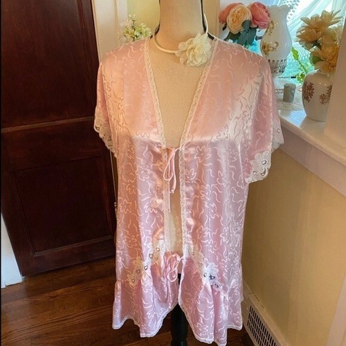 Accappatoio kimono vintage taglia L DIOR *rosa Parigi* con cravatta davanti