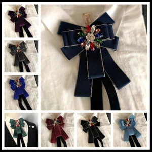 Men Women Satin Bow Tie Crystal Rhinestone Necktie Wedding Party Clip On Vintage - Picture 1 of 25