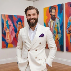 Men's Ivory 2 Piece Double Breasted Suit Slim Fit Elegant Casual Office Business - Picture 1 of 6