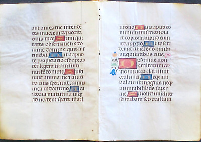 Beautiful Medieval BoH Manuscript Bifolio, Fancy Initials,Flanders,ca.1475 • 236.76$