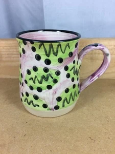 Crail Pottery Coffee Mug Cup Green & Purple Design Black Dots made in Scotland - Picture 1 of 6
