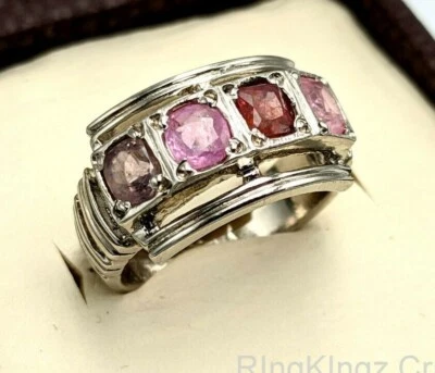 Stunning 4 Ruby Gemstone Ring Elegant Unisex Jewelry Anniversary Gift Size 9 - Image 1 of 4