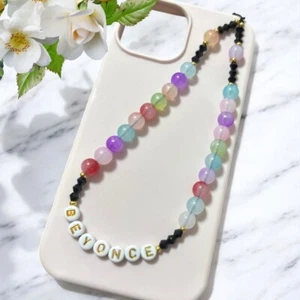 Custom Phone Charm Personalised Mobile Strap Phone Charm Beads Chain Crystal - Zdjęcie 1 z 3