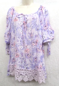 Unique Spectrum Plus Size Womens Short Sleeve Shirt Blouse 1X Purple Retro Casua - Picture 1 of 12