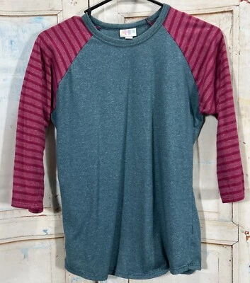 LuLaRoe Women's Green Pink Stripe Raglan 3/4 Sleeve Top Size XS - Image 1 of 4