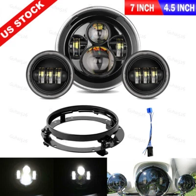 Soporte + Faro Proyector LED 7" + Luces de Paso para Harley Touring Negro Foto 1 de 4
