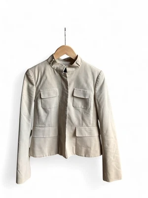 Chaqueta Blazer Ann Taylor Mujer Talla 4 Beige Militar Botón Oculto Elegante Elastizada Foto 1 de 4