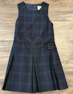 Lands End Kids Jumper Dress Girls Size 8 Navy & Green Pleated School Uniform - Picture 1 of 7