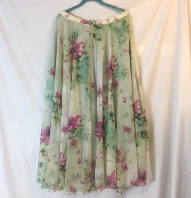 Chicwish Polyester Maxi Skirt Pink Green Floral Sheer Lining Elastic Waist XL - Image 1 of 4