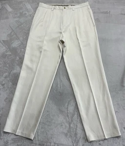 Tommy Bahama Relax Pants Men 35x32 Cream Pleaded 100% Silk Straight Leg Trousers - Picture 1 of 24