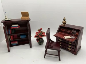 Dolls House 1/12 Scale Victorian Man’s Study Office Bureau Books Plant Chair - Picture 1 of 5