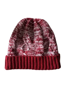 Cotton Traders Wild Berry Knit Beanie – Red & White Cable Knit, One Size - Picture 1 of 6