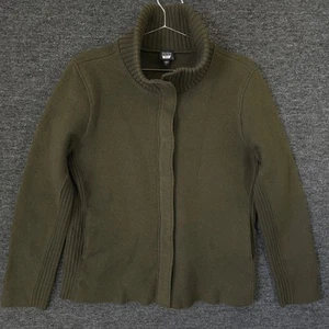 Eileen Fisher Wool Jacket Womens L Green Snap Up Pockets Preppy Classic Casual - Picture 1 of 13
