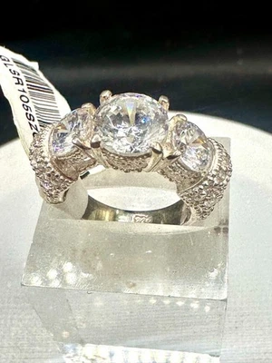 Sterling silver ring three stone accents cubic zirconia anniversary - Image 1 of 4