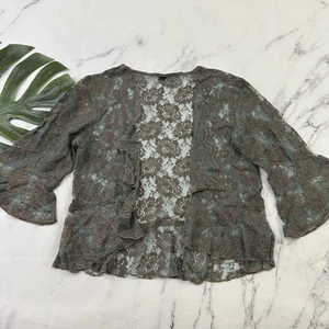 Womens Vintage Y2k Lace Shrug Sheer Top Size M Blue Brown Floral Ruffles - Picture 1 of 12