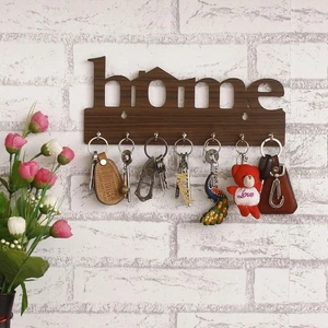 Home Keys Wooden Key Holder 7 Hook - Decorative Items for Home Decor (Brown) - Picture 1 of 3