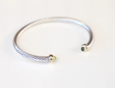 David Yurman Sterling Silver 4mm Cable Bracelet Lemon Citrine & 18k Gold Medium - Image 1 of 4