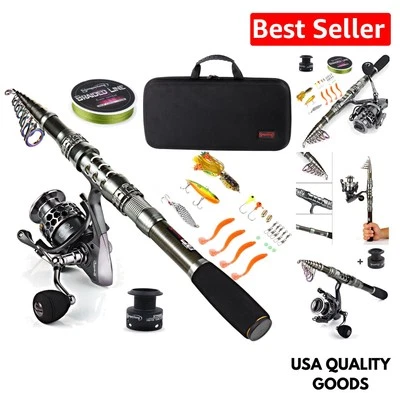Combo ligero de caña de pescar y carrete de fibra de carbono para agua dulce y salada Foto 1 de 4