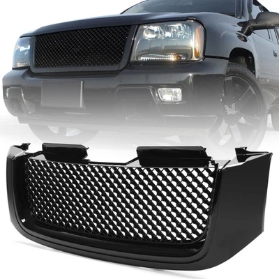 Para GMC Envoy 2002-2009 Negro Brillante Parrilla Delantera Estilo Mecánico Superior Capucha Parrilla Foto 1 de 4