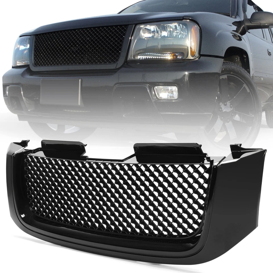 Para GMC Envoy 2002-2009 Negro Brillante Parrilla Delantera Estilo Mecánico Superior Capucha Parrilla Foto 1 de 4