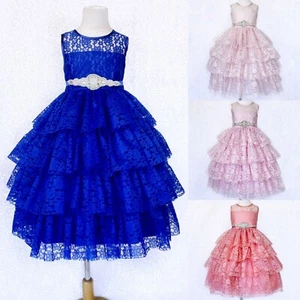 Rustic Lace Ruffle Sleeveless Dress Flower Girl Wedding Birthday Pageant 2 4 6 8 - Picture 1 of 34