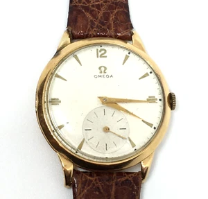 Vintage OMEGA Mechanical Crocodile Band Strap 18K Yellow Gold Men's Watch - Picture 1 of 10