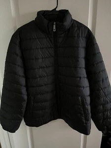 Men's True Religion Black Logo Puffer Full Zip Jacket Coat Size Medium 105664 - Picture 1 of 5