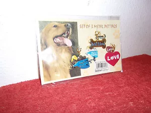 BRAND SET OF 3 GIFTCO METAL PET TAGS WATCH OVER ME, BEST FRIEND & LOVE - Picture 1 of 3