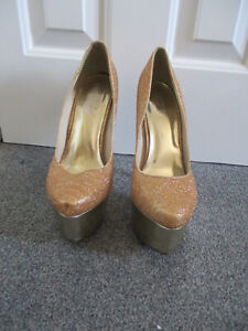Deep 7 - Gold Glitter High Heel, Platform  Court Shoes - UK7