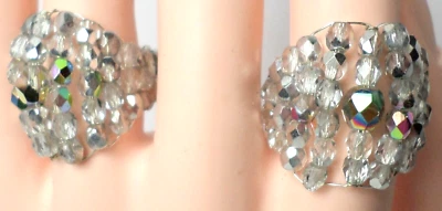 2 Vintage Czech 4mm Silver Gray Faceted Beads Wire Wrapped Rings Size 6-8.5 NEW - Изображение 1 из 4