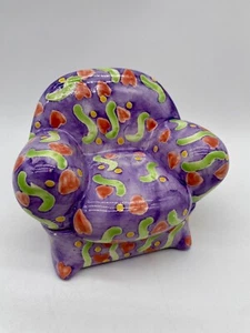 Vintage Empress Arts Hand Painted Oversized Chair Trinket Box Dish Hearts Purple - Picture 1 of 12