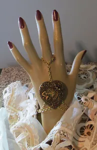Herz Schlüssel Amor & Filigran Sklaven Armband Antik Messing & 24 Karat Gold Plättchen - Bild 1 von 6