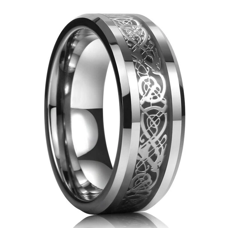 Men Women Gold Plated Blue Black Red Stainless Steel Celtic Dragon Band Ring 8mm - Image 1 of 1