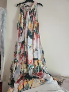 H&M Voluminous maxi dress Tie Detail Summer24 Collection Light Pink Patterned L - Picture 1 of 14