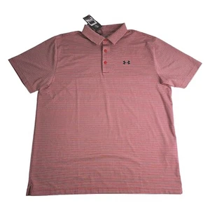 New Under Armour Men's Golf HeatGear Loose Polo shirt Red/Gray stripe 2XL - Picture 1 of 10