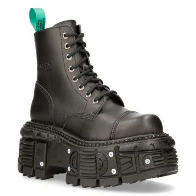 NEW ROCK BOOTS TANKMILI083C-V2 VEGAN Leather Combat Black Platform Biker Shoes - Image 1 of 4