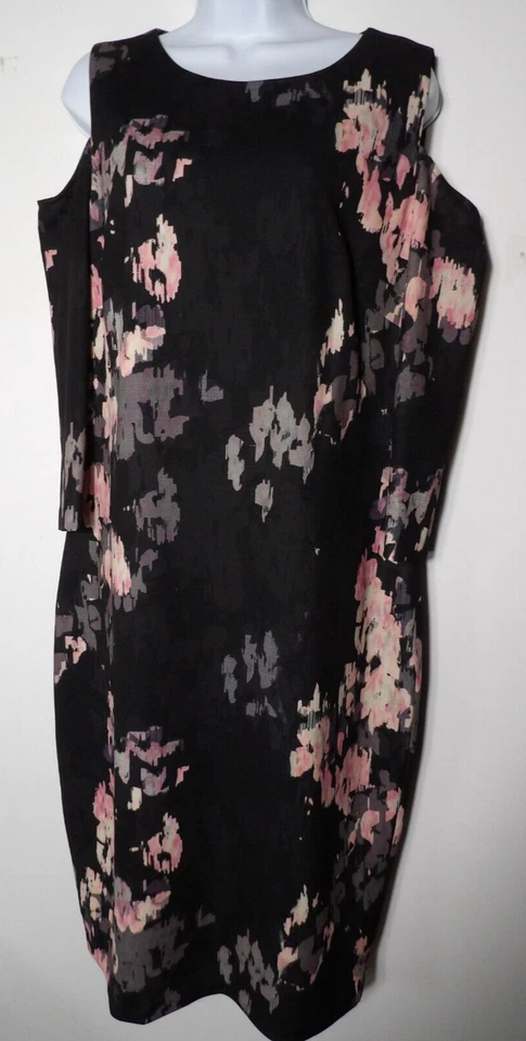 Vestido Jax Etiqueta Negra Talla 14 Midi Hombro Frío Floral Negro Cremallera Trasera Funda Foto 1 de 4