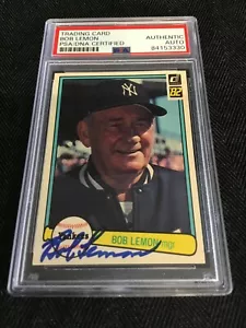 1982 DONRUSS 635 BOB LEMON YANKEES SIGNIERT PSA/DNA AUTO HOF HALL OF FAME - Bild 1 von 3