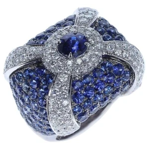 10.37 Ct Lab Blue Sapphire & CZ Cocktail Ring 925 Fine Silver Statement Jewelry - Picture 1 of 9