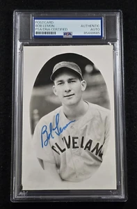 BOB LEMON Signed Real Photo Postcard-HALL OF FAME-CLEVELAND INDIANS-PSA - Picture 1 of 4