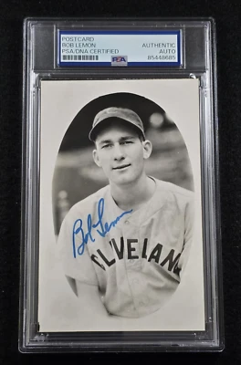 BOB LEMON Signed Real Photo Postcard-HALL OF FAME-CLEVELAND INDIANS-PSA - Image 1 of 4