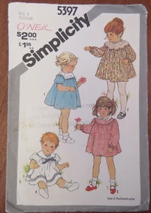 Simplicity 5397 Sewing Pattern Girls Child Pullover Dress Yoke Sailor Collar 2yr - Picture 1 of 11