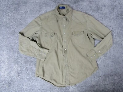 BDg Button Up Shirt Mens Large Dress Biege Solid Long Sleeve Collared Casual* - Image 1 of 4
