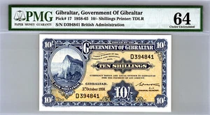 Gibraltar 10/- Shillings 1958 Pick# 17 PMG 64 Choice UNC - Picture 1 of 18