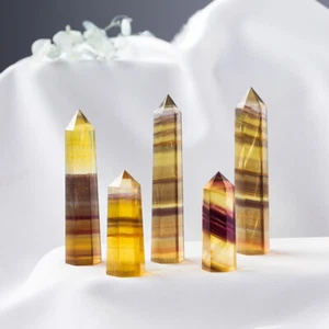 1X Natural Yellow Fluorite Hexagonal Obelisk Terminated Point Wand Reiki Healing - Picture 1 of 9