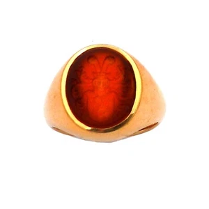 Anello Sigillo con Stemma di Famiglia - Anello Stemma con Corniola in Oro 750 - Foto 1 di 6