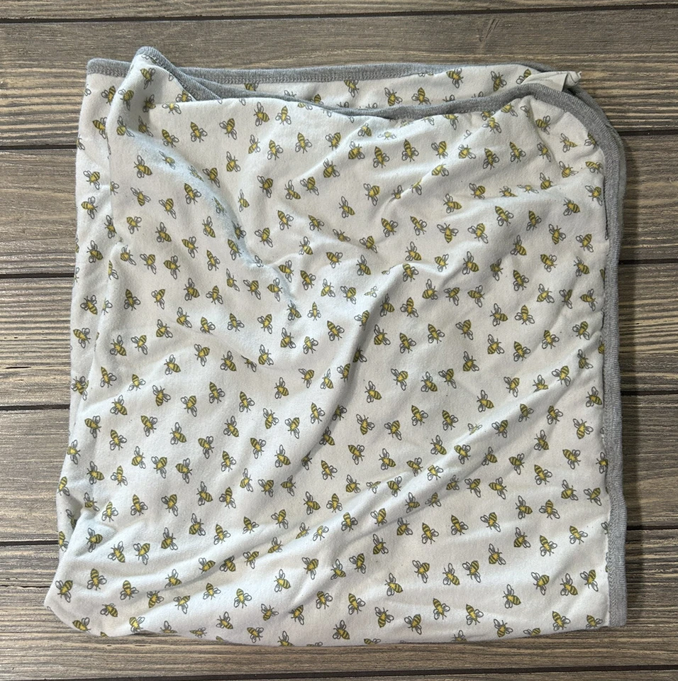 Burt’s Bees White Gray Lined Bee Hooded Towel  - Image 1 of 3