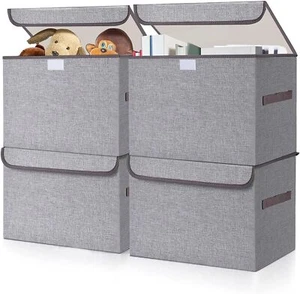 4-PK Foldable Stackable Storage Bins with Lids - Closet Organizer Boxes 15x10x10 - Picture 1 of 9